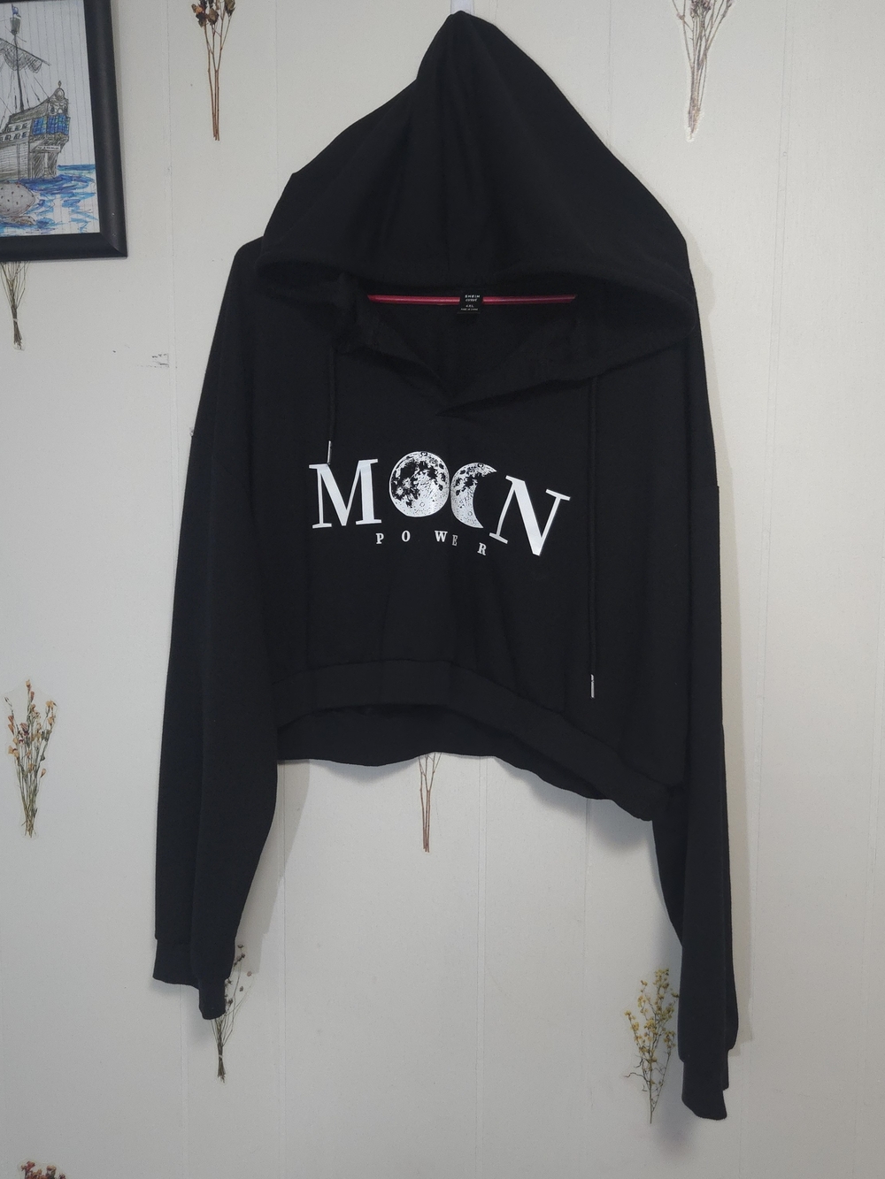 MOON Power Black Cropped Hoodie Sweatshirt - Women